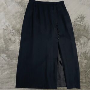 Sarah B Studio Long Black Dress Skirt Button Detail w/ Slit 10P NWT